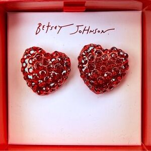 Betsey Johnson Sparkling Red Heart Earrings